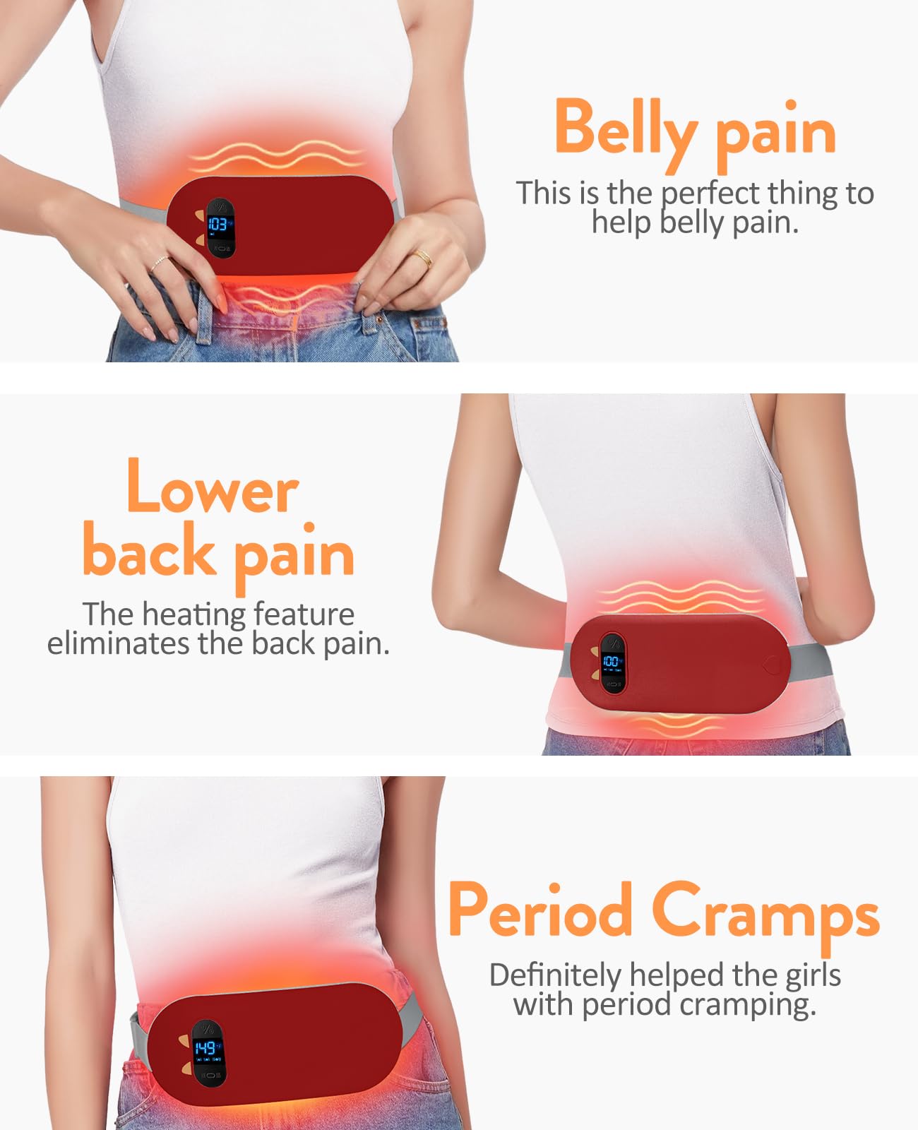Portable Heating Pad for Period Cramps: Cordless Menstrual Heating Pad with 6 Heat Levels and 6 Massage Modes, 3s Fast Heating Gift for Women and Girl(Pink)