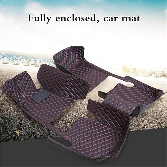 Custom Car Mats All Weather Fit Automotive Floor Mats PU Leather Protector Mat for Most Sedan, SUV, Truck Floor Mats (Wine Beige Thread)