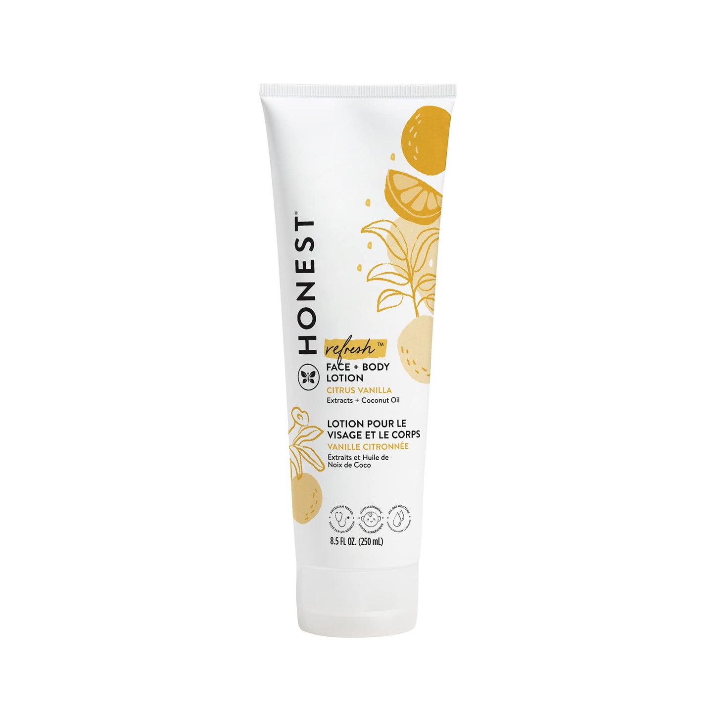 The Honest Company Hydrating Face + Body Lotion | Fast Absorbing, Naturally Derived, Hypoallergenic | Citrus Vanilla Refresh, 8.