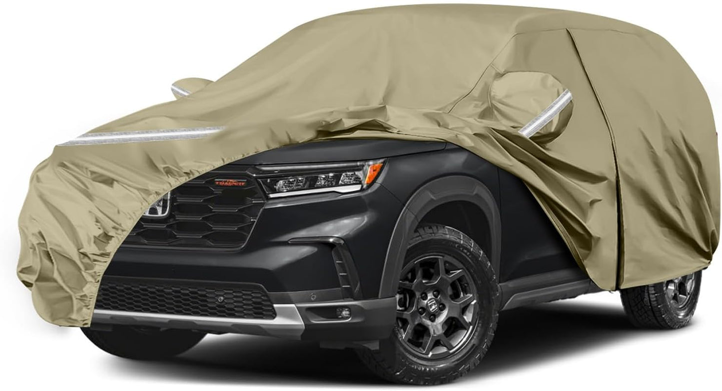 Waterproof Car Covers Replace for 2002-2025 Honda Pilot, Multilayer Heavy Duty with Cotton Liner All Weather Custom-fit Car Cover with Zipper Door, Windproof Bands for Snow Rain Dust Protection