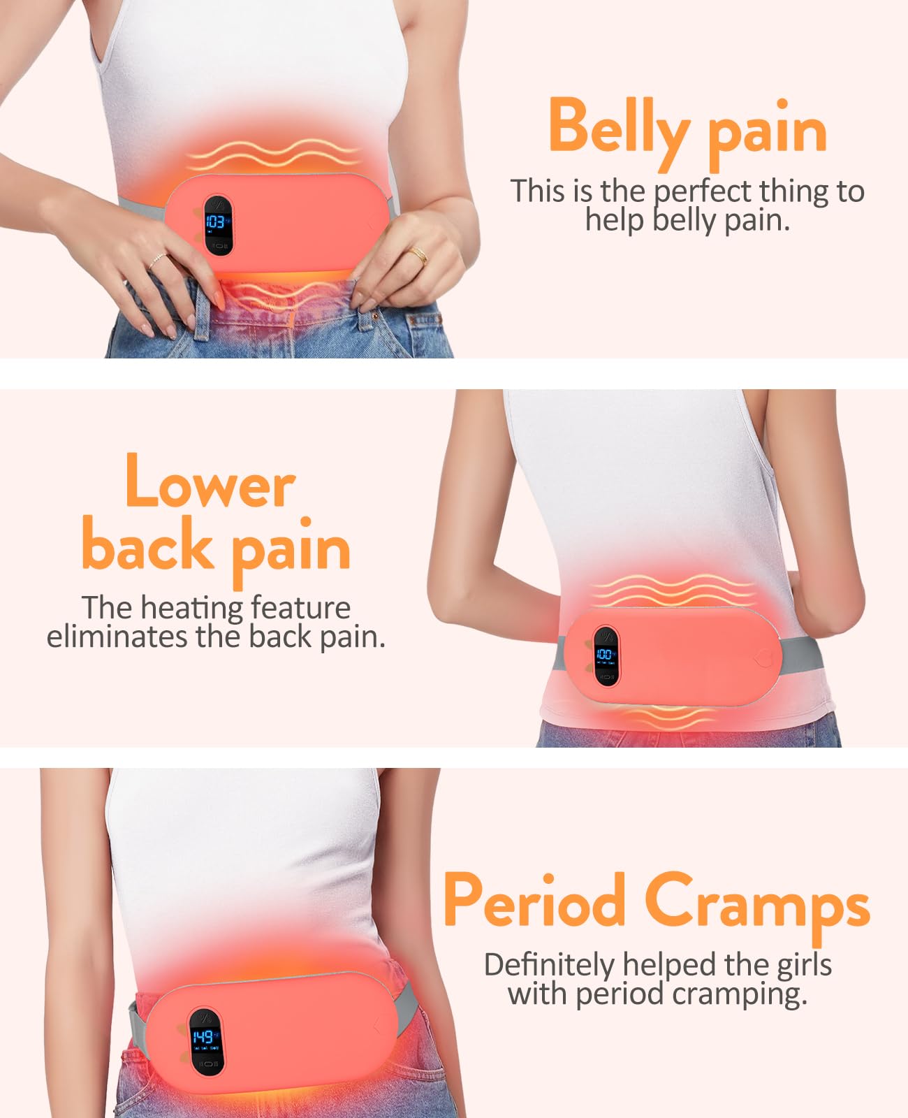 Portable Heating Pad for Period Cramps: Cordless Menstrual Heating Pad with 6 Heat Levels and 6 Massage Modes, 3s Fast Heating Gift for Women and Girl(Pink)
