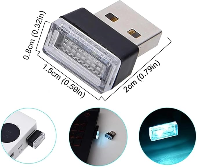 1/4/10 PCS USB LED Light Car Interior Styling Atmosphere Decorative Lamps Mini Universal Portable Ambient Lighting Kit Red Bule(1 PCS_Blue)