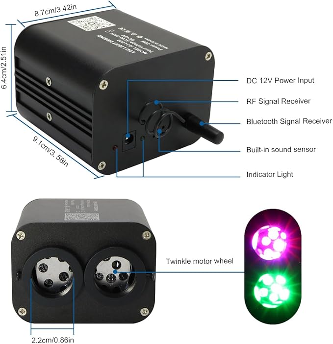 AKEPO 20W Twinkle Dual-Head Dual Color Fiber Optic Lights, Fiber Optic Star Ceiling Light Kit Sound Activated APP Remote Control for Car Starlights Headliner/Home 1100pcs 13.1ft/4m Fiber Strands