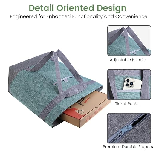 CIVJET Insulated Cooler Bag, 1PK Insulate Tote Bag for Grocery Shopping, Non-Waterproof Cooler Bags Insulated for Travel/Picnic, Pizza/Food Delivery Bag to Keep Food Cold/Hot (Cationic Cloth, Green)