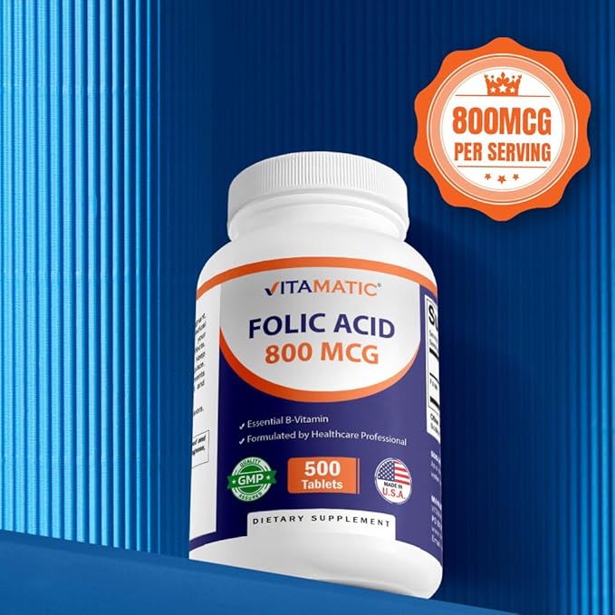 Vitamatic Folic Acid 800 mcg - 500 Vegetarian Tablets - Vitamin B9
