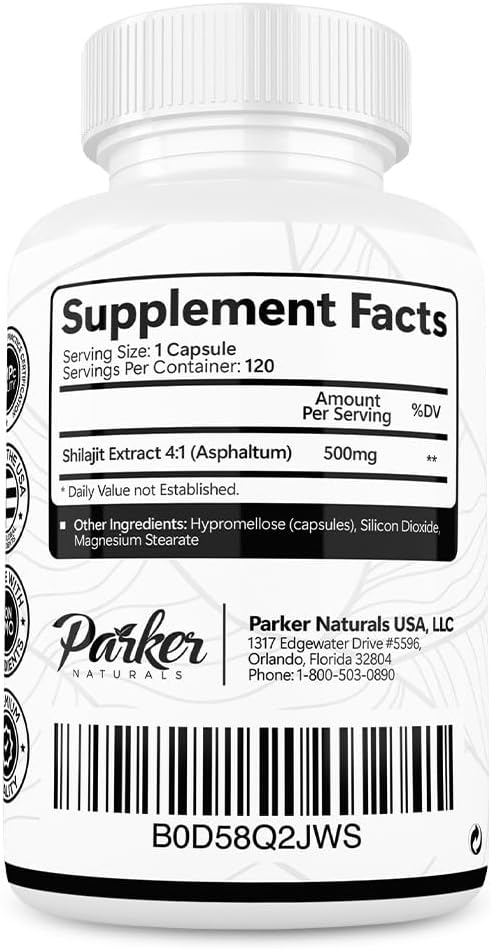 Pure Himalayan Shilajit Capsules, 2000 mg Strength Shilajit Fulvic Acid Supplement, Vegan and Gluten-Free Capsules, 120 Count