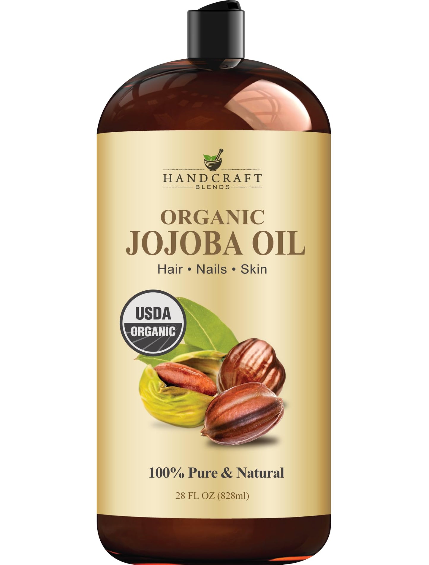 Handcraft Blends Usda Organic Jojoba Oil - 28 Fl Oz - 100% Pure And Natural - Premium Grade Oil For Face, Body And Hair - Anti-A