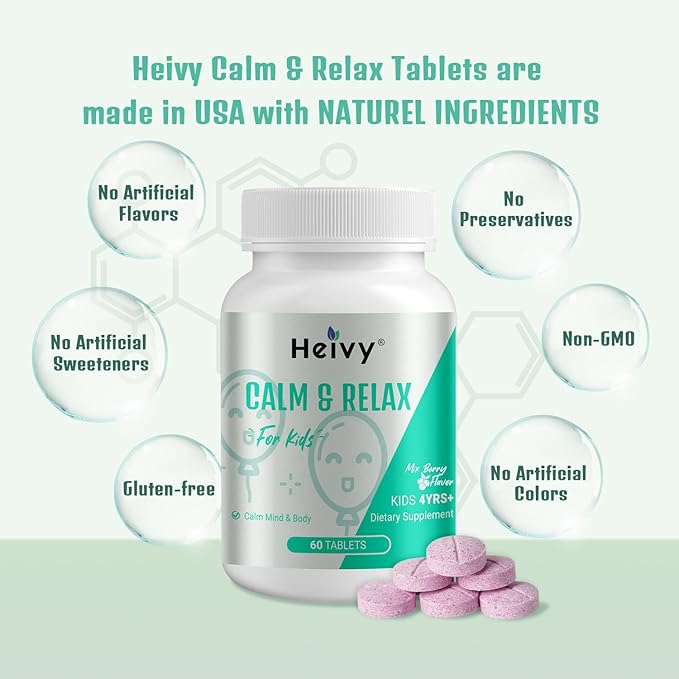 Kids Calming Supplement, Contains Magnesium Glycinate & Vitamin B6, Support Kids Calm & Relax, Calm Mind and Body, Berry Flavor for Kids Age 4+ (60 Servings)