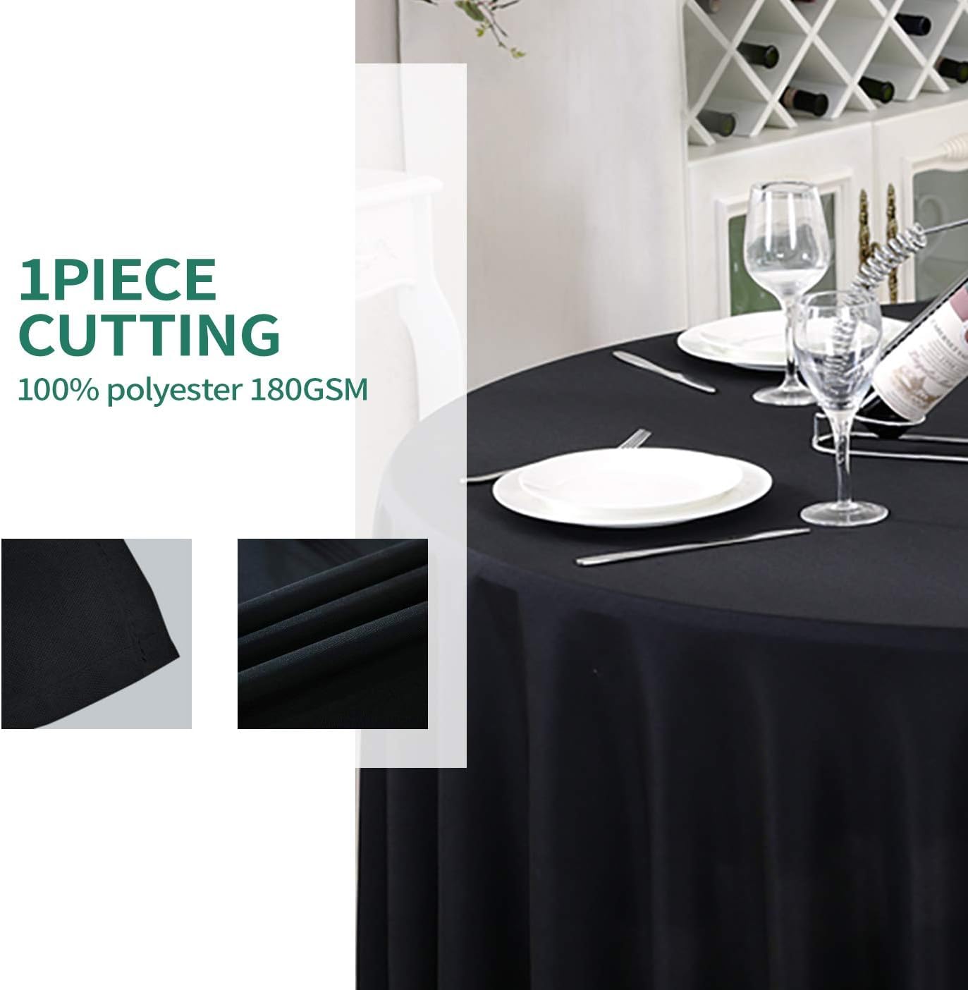 Surmente 5 Pack Black Tablecloth for Round Tables, 120-inch Round Table Cloths for Weddings, Banquets, or Restaurants