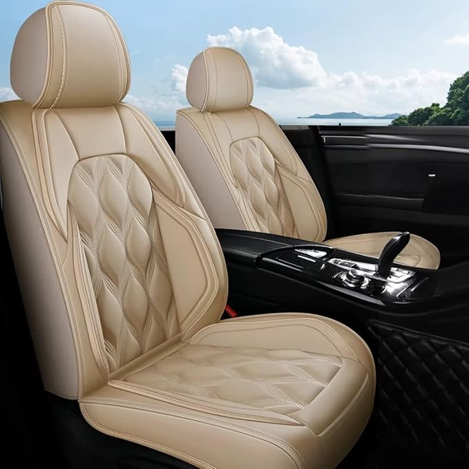 AOMSAZTO Car Seat Covers Full Set Fit for Kia Sorento 2007-2026 Waterproof Faux Leather Car Seat Cushions Automotive 5 Seat Covers Set（Beige）