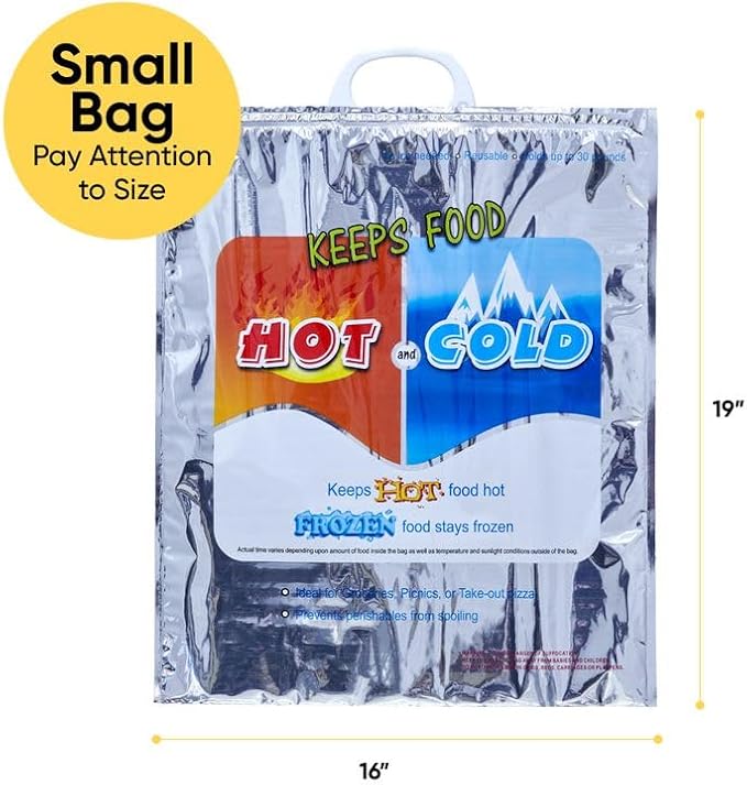 Superio Hot and Cold Insulated Bags for Food Delivery, Grocery Shopping Bags, Food Storage for Hot and Frozen Food for Travel, Disposable Cooler Bag, Reinforced Thermal Lunch Bag (3, 16"x19.25")