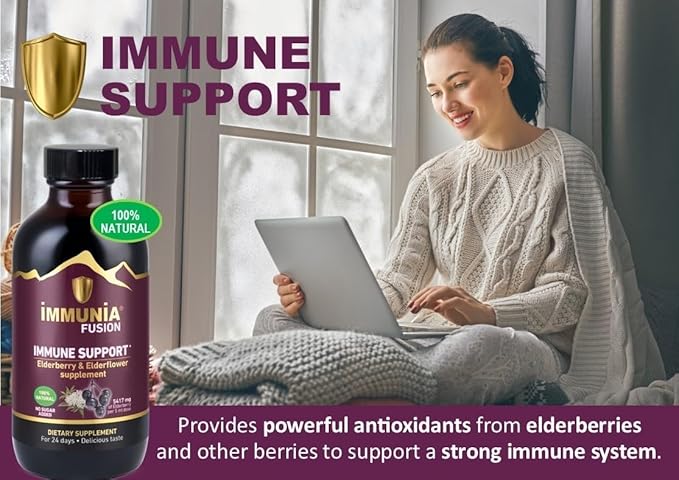 Immunia Fusion - Enhance Your Immune Support. A Powerful Formula Made with elderberries, elderflowers, and Blue Fruits Rich in polyphenols. A Concentrated antioxidant Formula. (1-Pack)