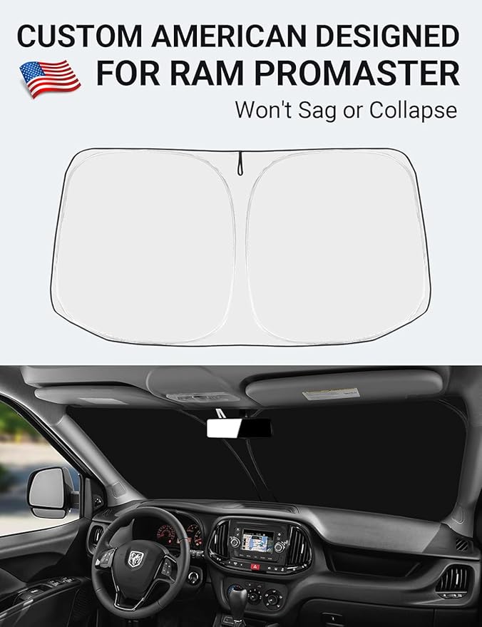 Proadsy Windshield Sun Shade Custom Fit Dodge Ram Promaster 2014-2024 2025 2026 4-Layer Foldable Front Sunshade Protector Sun Visor Blocks UV Rays Keep Car Cooler