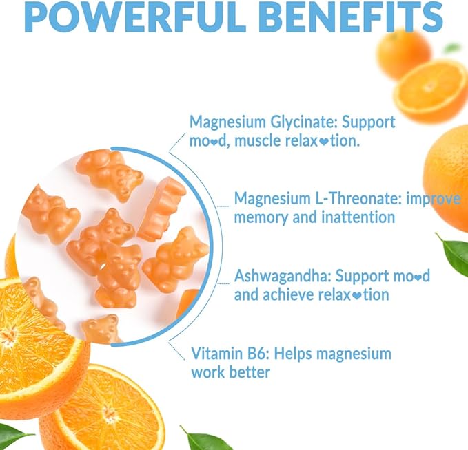 Magnesium Glycinate Gummies 400mg with Magnesium L-Threonate 200mg, Magnesium Gummies for Women and Men