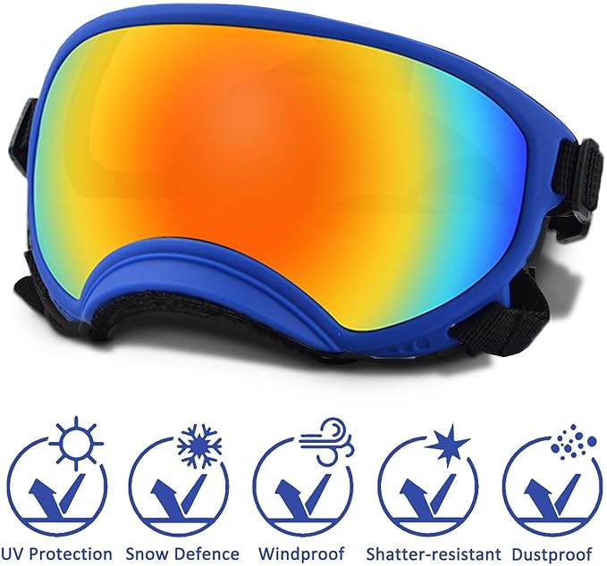 Medium Dog Sunglasses with Adjustable Strap UV Protection, Winproof Dog Puppy Sunglasses, Suitable for Medium Dog Pet Glasses, Dogs Eyes Protection,Soft Dog Goggles