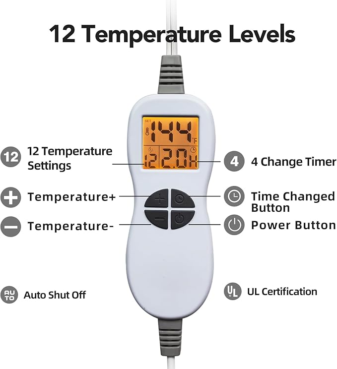 Ambershine 17''x33'' Weighted Heating Pad, 5.2lbs with 12 Temperature Settings & 4 Auto-Off Timers, Pain Relief for Back/Neck/Shoulders/Abdomen/Legs, Christmas Gifts for Mom Dad Women Men(Light Tan)