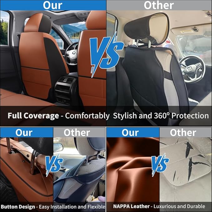 Car Seat Covers Full Set Custom Fit for Ford Edge 2007-2025 2026-Luxury Leather with Lumbar Support, Breathable, Waterproof, Anti-Slip, Durable, Easy to Install (BlackBrown,Full Set)