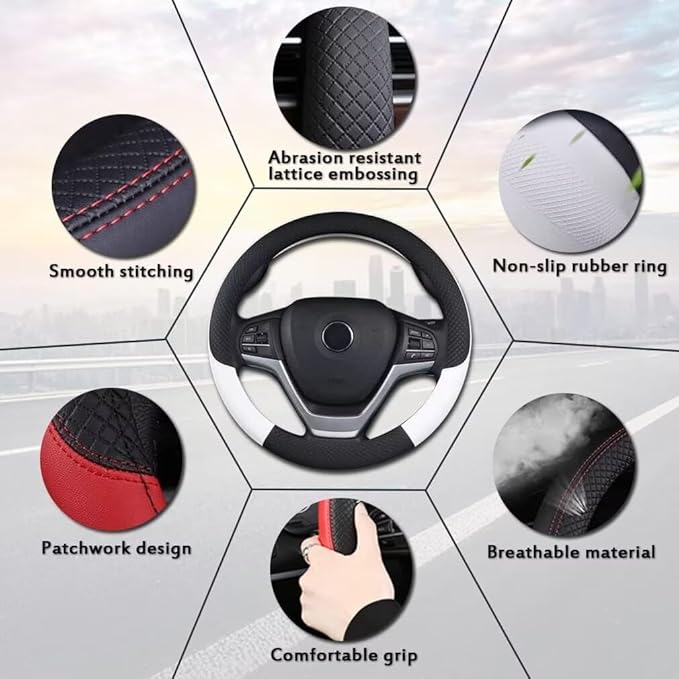 Pahajim Steering Wheel Cover Flat Bottom, D Shaped Car Steering Wheel Wrap PU Leather Anti Skid 14.5-15 Inch (37-38cm) Cubre Volantes Carros for Women Men (Red)