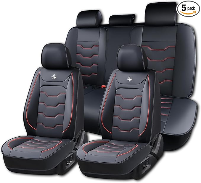 Universal Car Seat Covers, Black, Waterproof Faux Leather, Full 5-Seat Set, Non-slip, Contoured Fit, Suitable for Suvs, Sedans, Pickups, Upgraded Protection for Car Interiors, Airbag Compatible