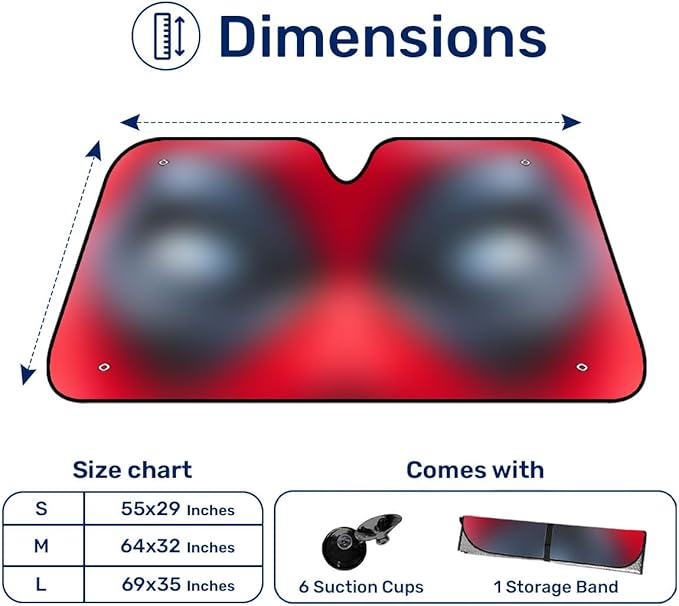 GENANY Funny Red Eyes Windshield Sun Shade for Car SUV Truck (55x30 Inches), Sun Shade Windshield, Shades for Front Windows, Protector Blocks UV, Car Decor