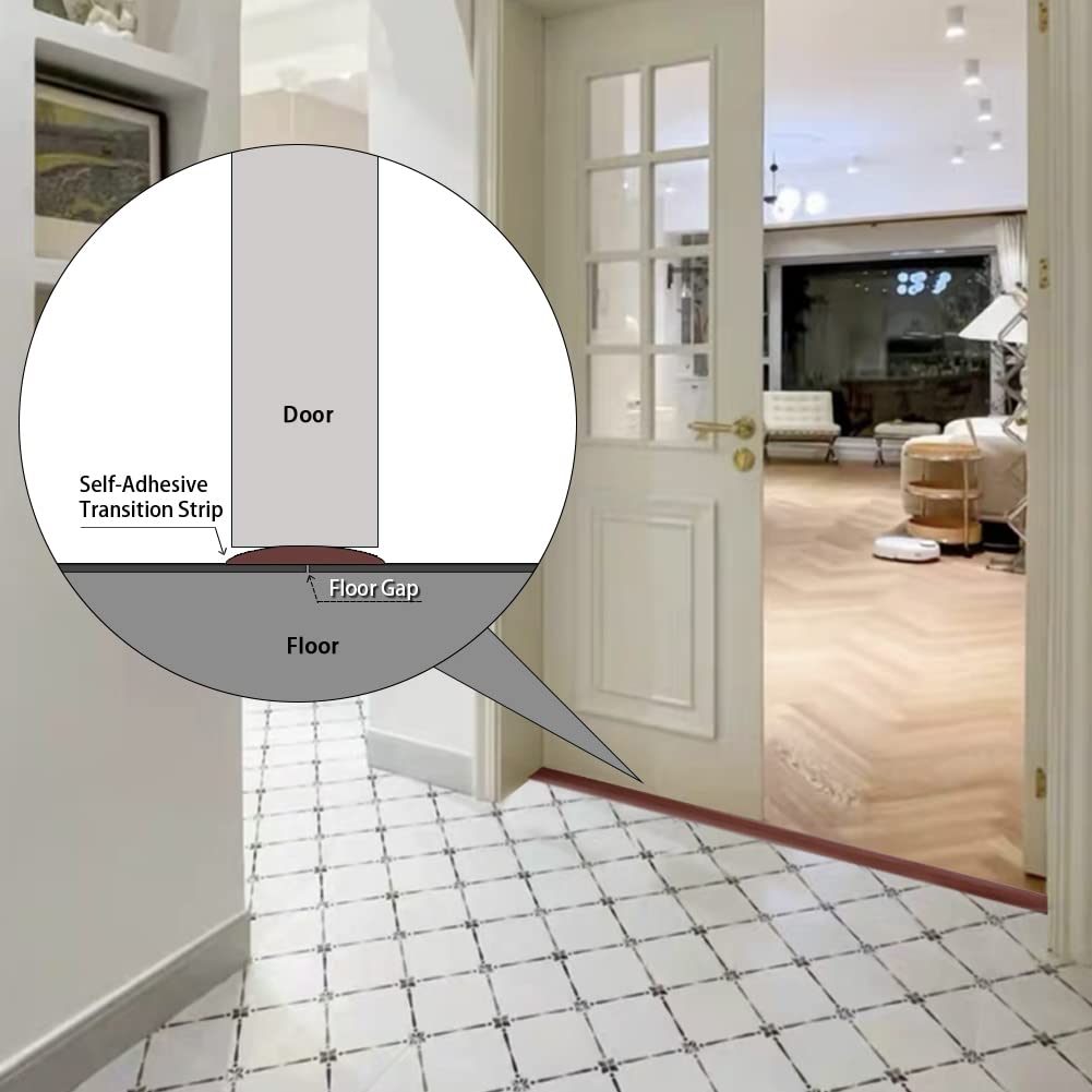 Floor Transition Strip 2" Self Adhesive Flat Vinyl Flooring Transitions Strip with Strong Backing Wood Grain 5cm, 3.28FT, Brown Wood Grain
