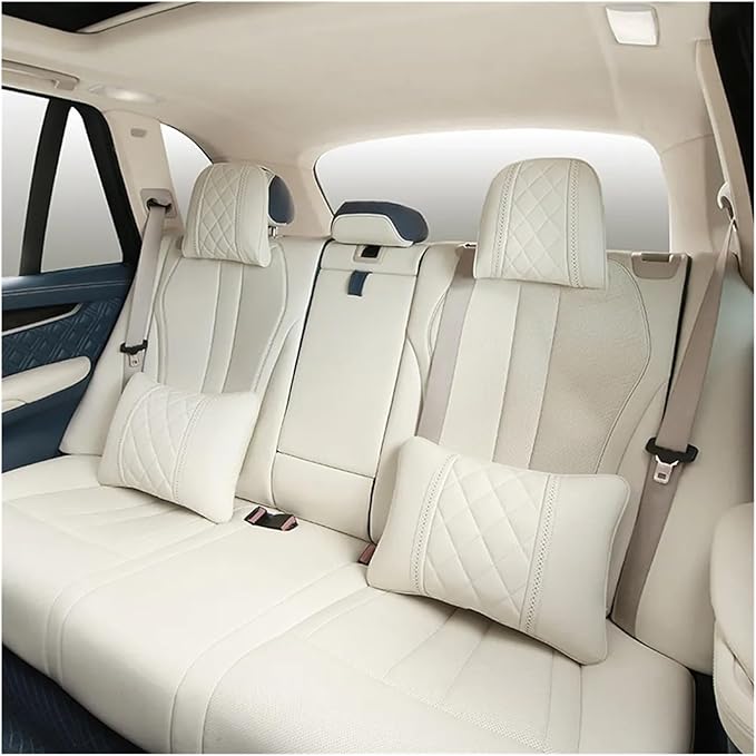 Car seat headrest Leather Car Fit for Seat Rest Cushion Headrest Car Neck Pillow Fit for BMW (Color : Brown)