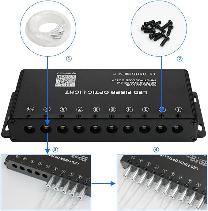 AMKI 100pcs*0.04in*16.4ft Pure White Shooting Stars Effect Fiber Optic Lights Kit,10Holes LED 5W Meteor Light Engine with Bluetooth+RF Remote Control 20 Meteor Modes