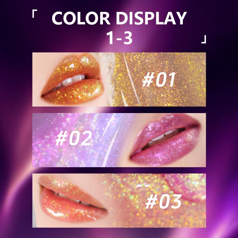 CHARMACY Aurora Chameleon Moisturizing Lip Gloss, MultiColor Shifting Shimmer Lip Gloss, Hydrating Non-Sticky Formula Glitter Lip Glaze, Easy to Apply, Long-Lasting, High-Shine Sheer Finish #05