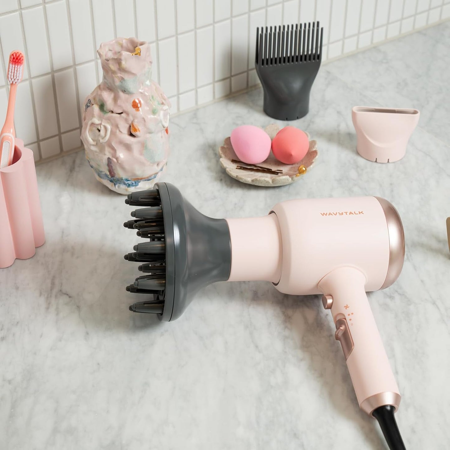 Ionic Hair Dryer for Curly Hair | 1875W Fast Drying | Diffuser & Attachments | Rose Gold