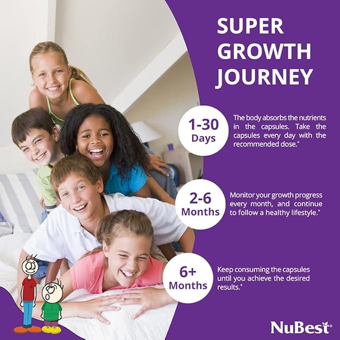 NuBest Tall Height Growth Supplement - Advance Height Growth, Grow Taller, Height Increase Formula for Children (5+) & Teens Helps Maximum Height Growth with Calcium, Collagen & Herbs - 6 Pack
