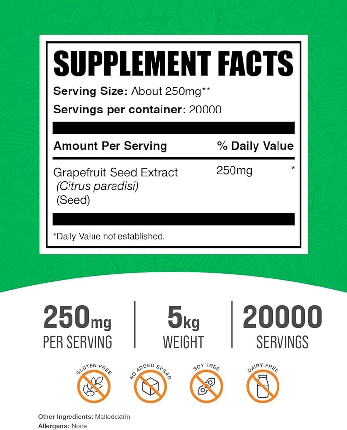 BulkSupplements.com Grapefruit Seed Extract Powder - Grapefruit Seed Supplements, Antioxidant Source - Herbal Supplement, Gluten Free, 250mg per Serving, 5kg (11 lbs) (Pack of 5)