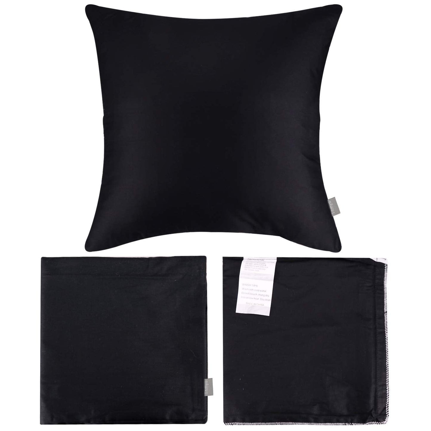 Thmyo 4-Pack 100% Cotton Comfortable Solid Decorative Throw Pillow Case Square Cushion Cover Pillowcase Sublimation Blank Pillow Covers Halloween DIY Throw Pillowcase for Sofa(18x18inch/45x45cm,Black)