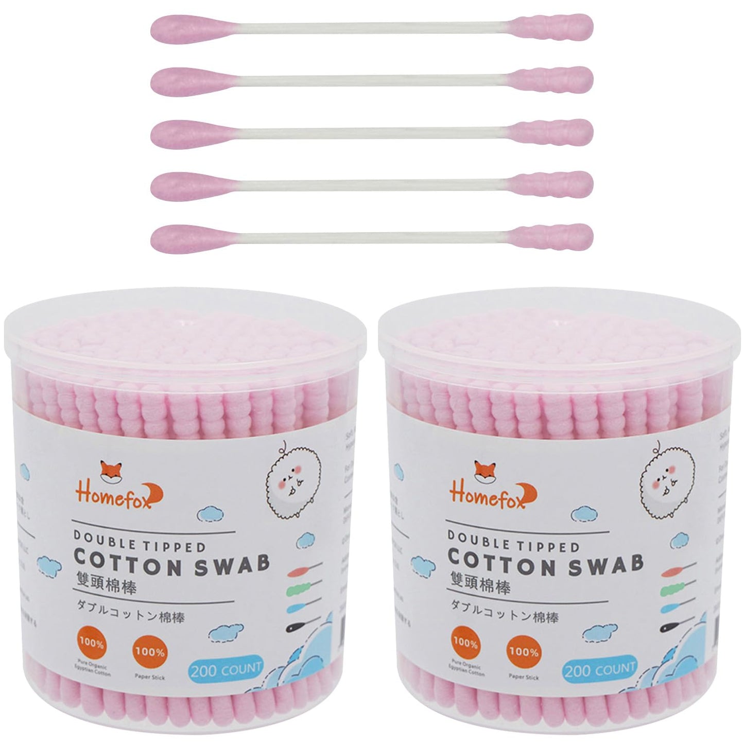 Homefox Pink Cotton Swabs Spiral - 400 Count Organic Cotton Buds Double Side Tightly Wrapped Cotton Tips Paper Stick Soft Gentle