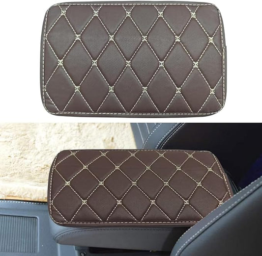 Leather Center Console Cover for Cars, Waterproof Arm Rest Box Protective Cover Car Center Console Cushion Pad, Universal Middle Console Armrest Pad Cover for Most Vehicles (Coffee/Beige)