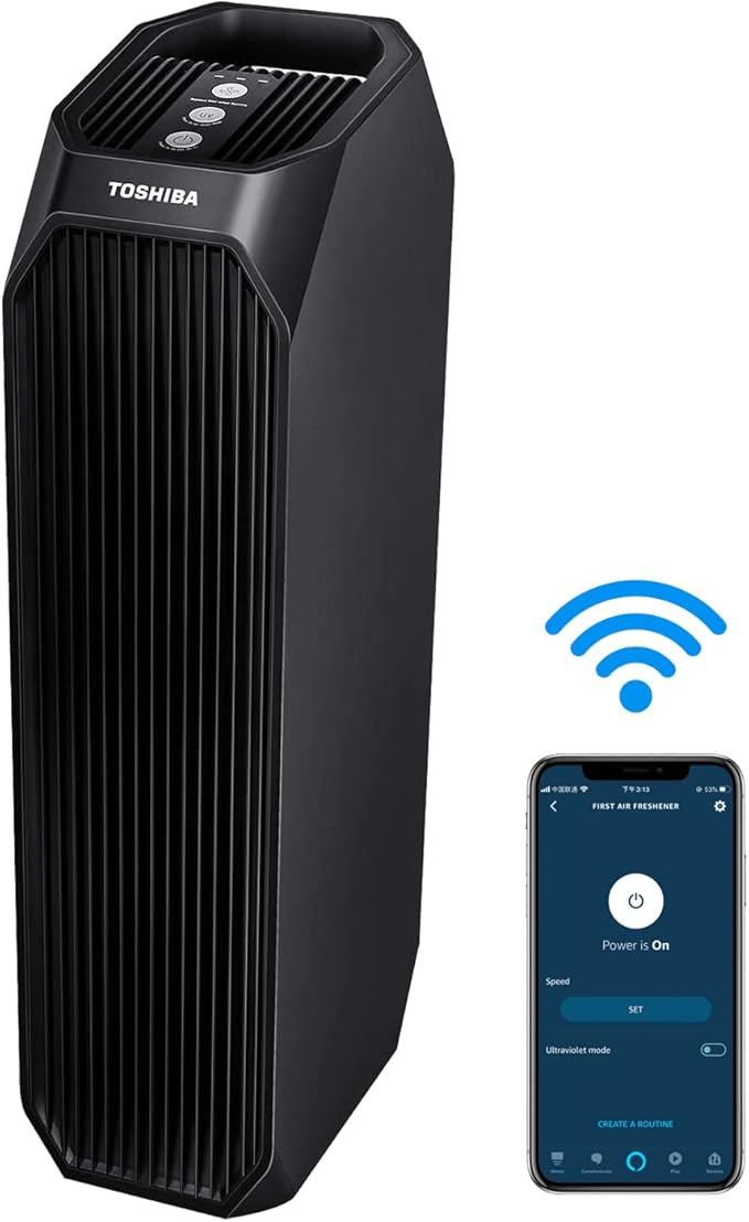 Toshiba Air Purifier CAF-W36USW UV Light Sanitizer, Designed for Smoke, Dust, Odors, Pollen and Pet Hair for Home, Office, Bedroom, Black