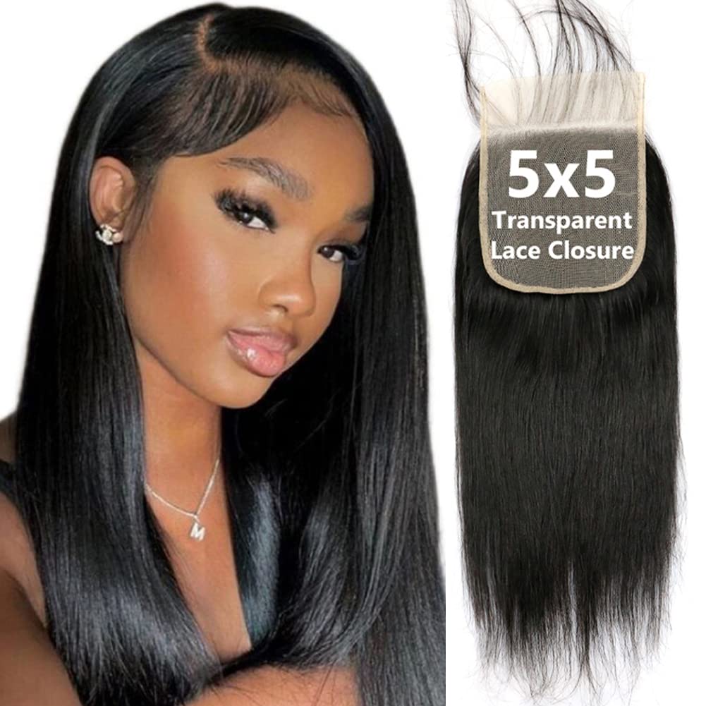 5X5 Transparent Hd Lace Closure Only Silky Straight Hair Closure Invisible Lace 12A Brazilian Virgin Remy Human Hair Frontal Clo