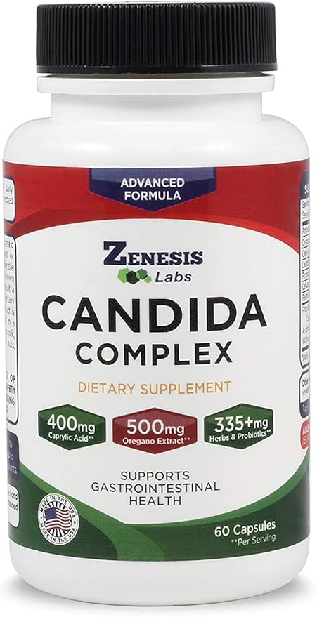 Zenesis Labs Candida Complex Cleanse Detox Caprylic Acid Supplement, Oregano Extract, Probiotics, Enzymes (120 Capsules, 60 Day Supply)