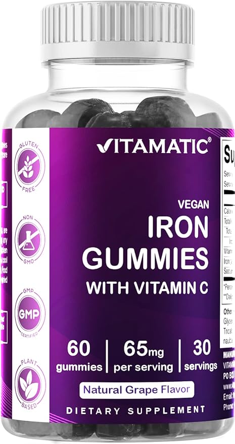 Vitamatic Iron 65 mg Gummies Supplement for Women & Men - 60 Vegan Gummies - Great Tasting Iron Gummy Vitamins with Vitamin C (3)