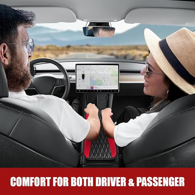 Car Center Console Cushion Pad, Armrest Cover for Car, Leather Waterproof Armrest Seat Box Cover, Auto Accessories Comfortable Arm Rest Box Cushion Pad for Most Vehicles (Red)