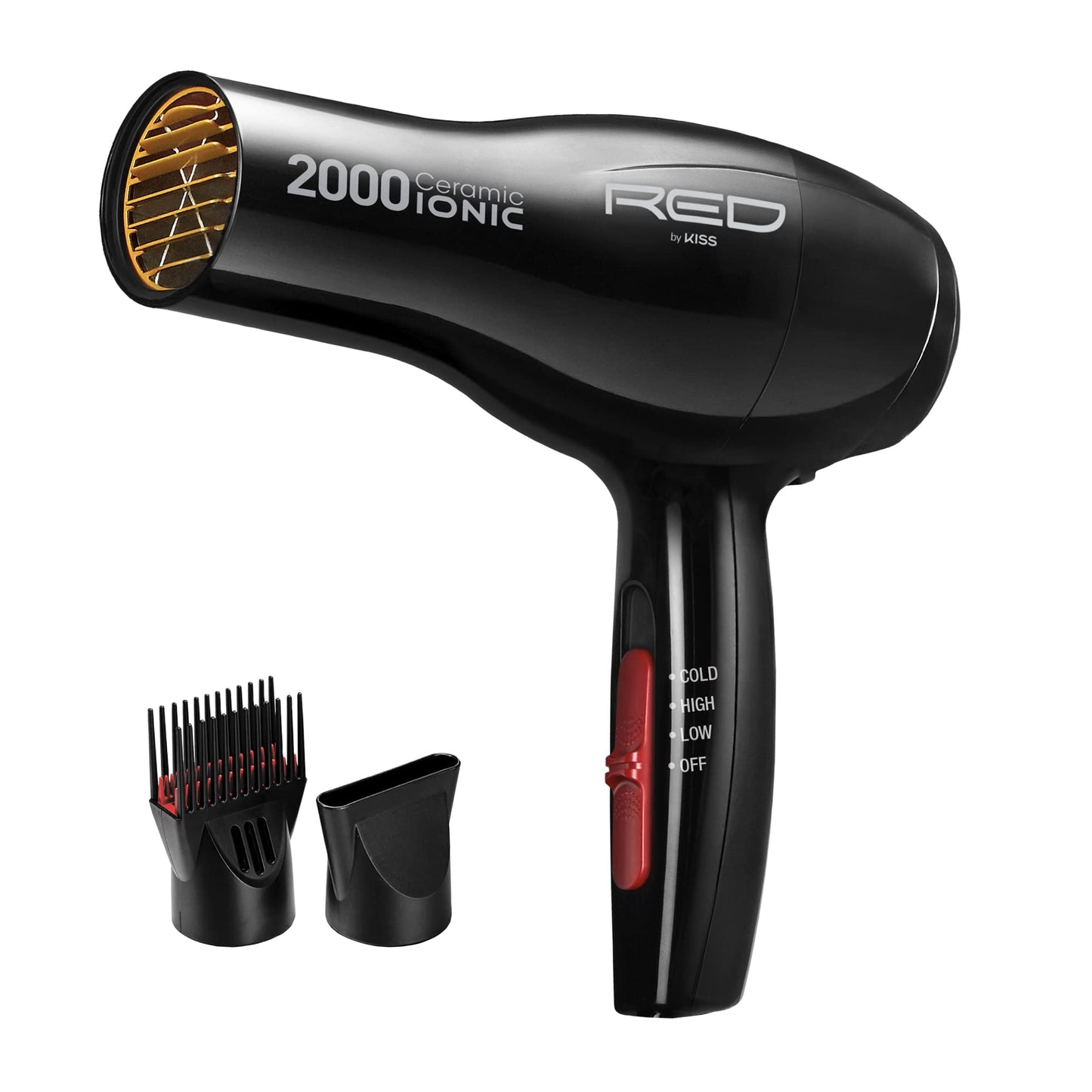 Red By Kiss 2000 Ceramic Ionic Hair Blow Dryer 2 Bonus Detangler Pik Included Professional 3 Setting Heat Speed