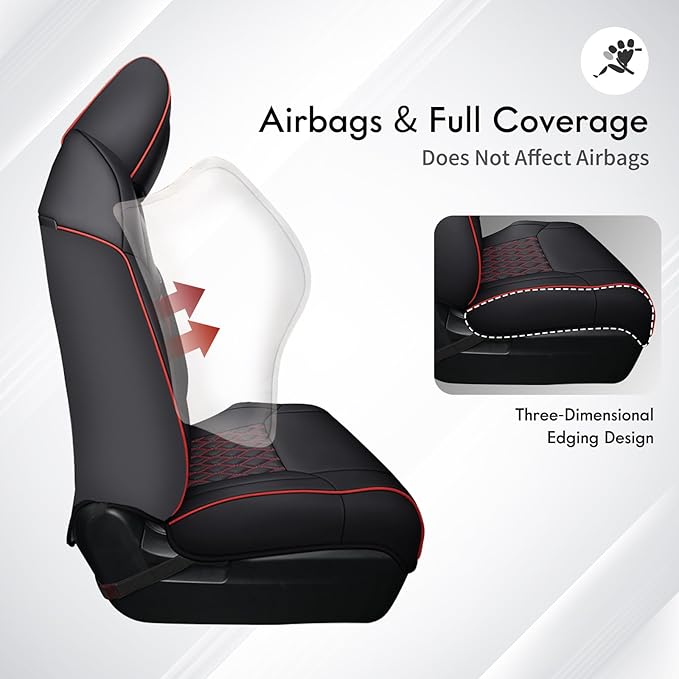 Huidasource Front Truck Seat Covers Fit for 2nd Gen Toyota Tacoma 2005-2015 Double&Crew Cab, Leather Car Seat Cushion Cover for Tacoma Base, PreRunner, SR5, Limited, TRD Sport(Front Pair/Black&Red)