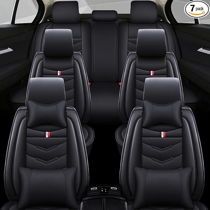 Car Seat Cover 7 Seats for Ford Explorer 2000-2025, Waterproof Durable Compatible Airbag, Premium Leather Seat Protector(7 Seats Luxury,Black)