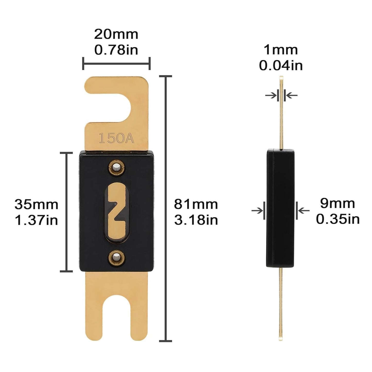 150A ANL Fuse 150 Amp Inline Blade Fuses 32V for Car Audio Inverter Automotive Stereo (Pack of 3 pcs)