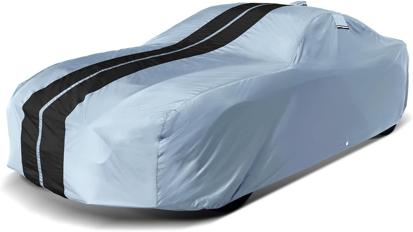 iCarCover Custom Car Cover for Pontiac Sunbird 2-Door (1976-1980) Waterproof All-Weather Rain Snow UV Sun Protector Full Exterior Indoor Outdoor Car Cover (Stripe - Gray/Black)