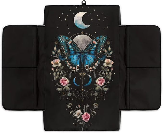Wanyint Butterfly Flower Moon Black Car Center Console Cover Comfortable Armrest Box Mat Hand Rest Pillow for Car Seat Organizer Arm Rest Cushion Protective Cover Car Interior Decor