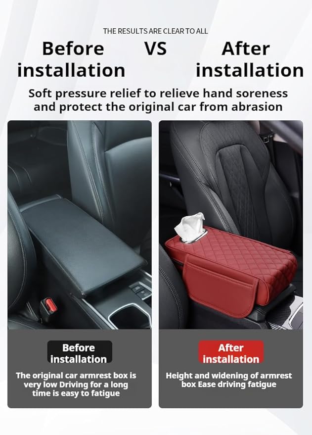 Center Console Cover Arm Rest Cushion Leather Car Armrest Box Pad with Pocket and Tissue Box Auto Armrest Cover for Sedan Vehicle (Coffee)