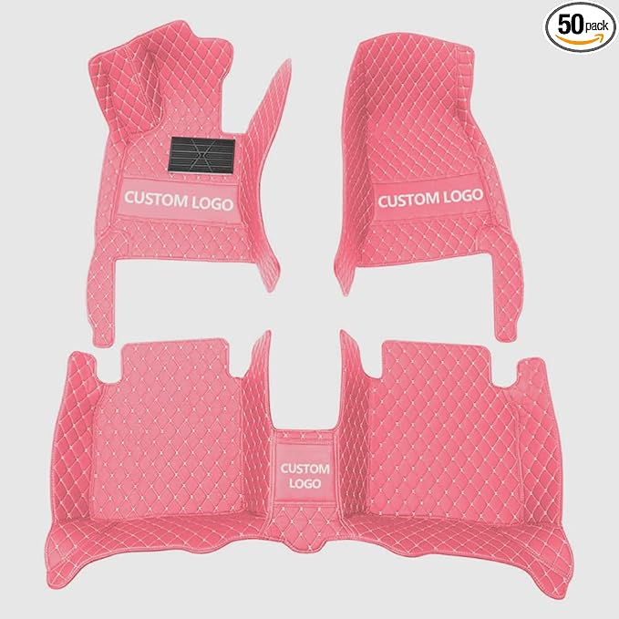 Custom Floor Mats for Cars，Luxury Full Coverage All Weather Car Floor Mats，Leather Car Mat Set ， Floor Mats for 99% of Cars, Trucks & SUVs (Pink)