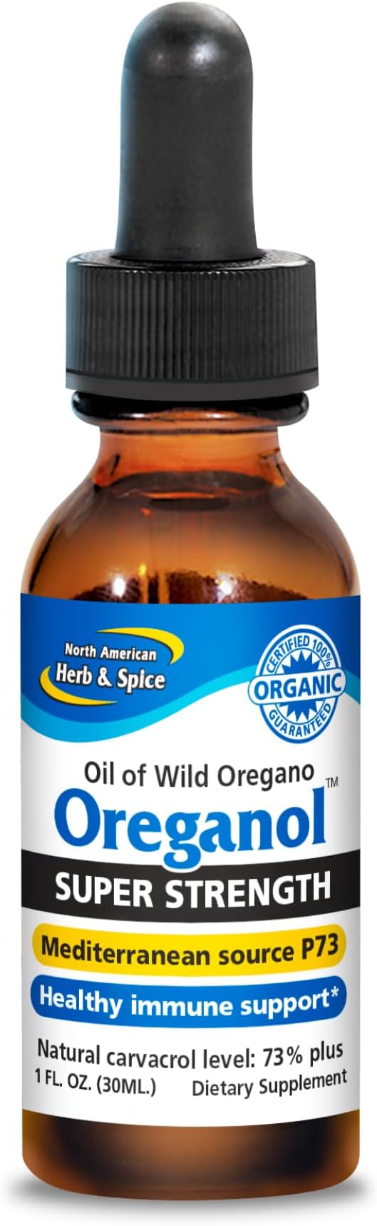 NORTH AMERICAN HERB & SPICE Super Strength Oreganol - 1 fl. oz. - Unprocessed, Wild, Organic Oregano Oil - Mediterranean Source P73 - Non-GMO - 432 Servings