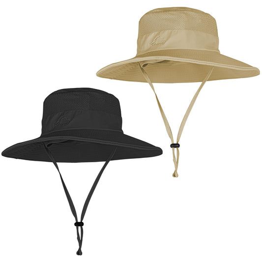 2 Pack Sun Hats for Men Women Fishing Hat UPF 50+ Breathable Wide Brim Summer UV Protection Hat Black/Khaki