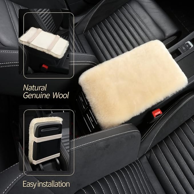 Sheepskin Armrest Cover Auto Center Armrest Cover Car Soft Console Pad, Fluffy Wool Auto Center Console Cover for Most Car Arm Rest Decoration Protector 7 x 13 Inch (Shearling, Dark Gray)